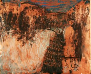 М.Тихонов, Она его любила, потому что у неё не было своих детей, 2009,Медь,акрил,100х120